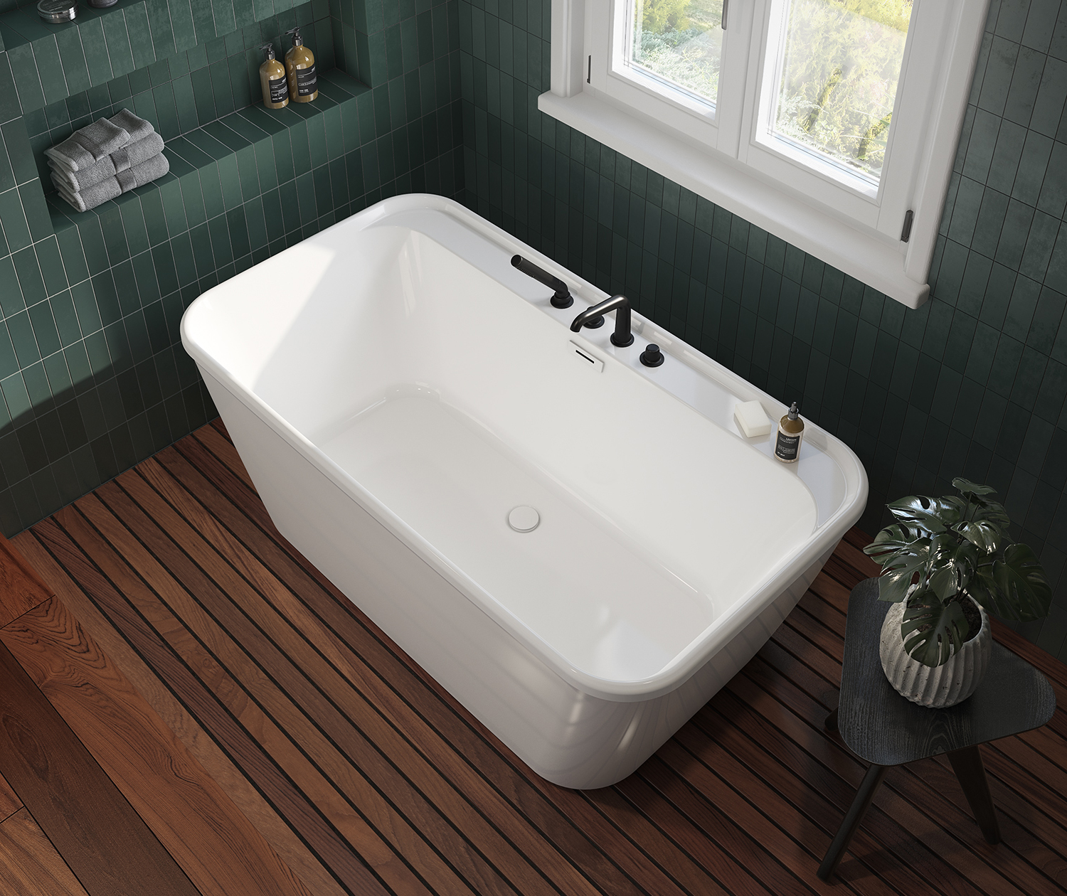 Pocono 58 x 32 AcrylX Freestanding Center Drain Bathtub in White 