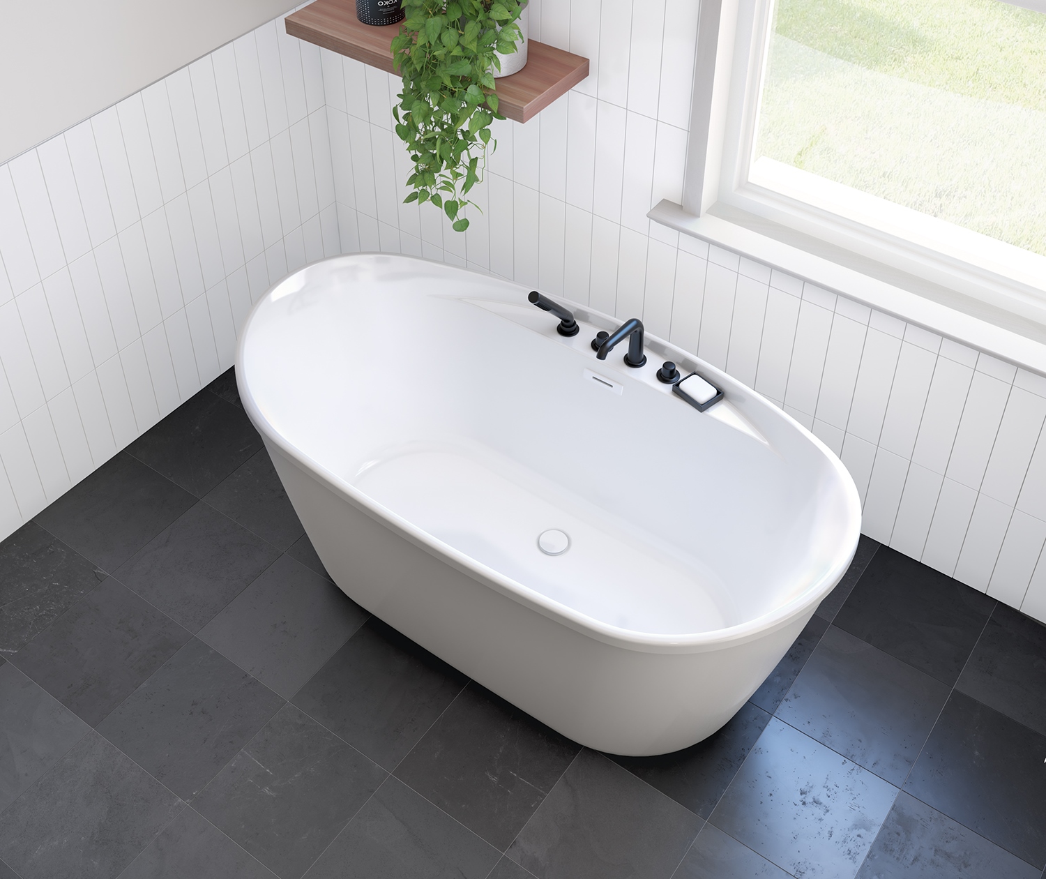 Sonoma 58 x 32 AcrylX Freestanding Center Drain Bathtub in White 