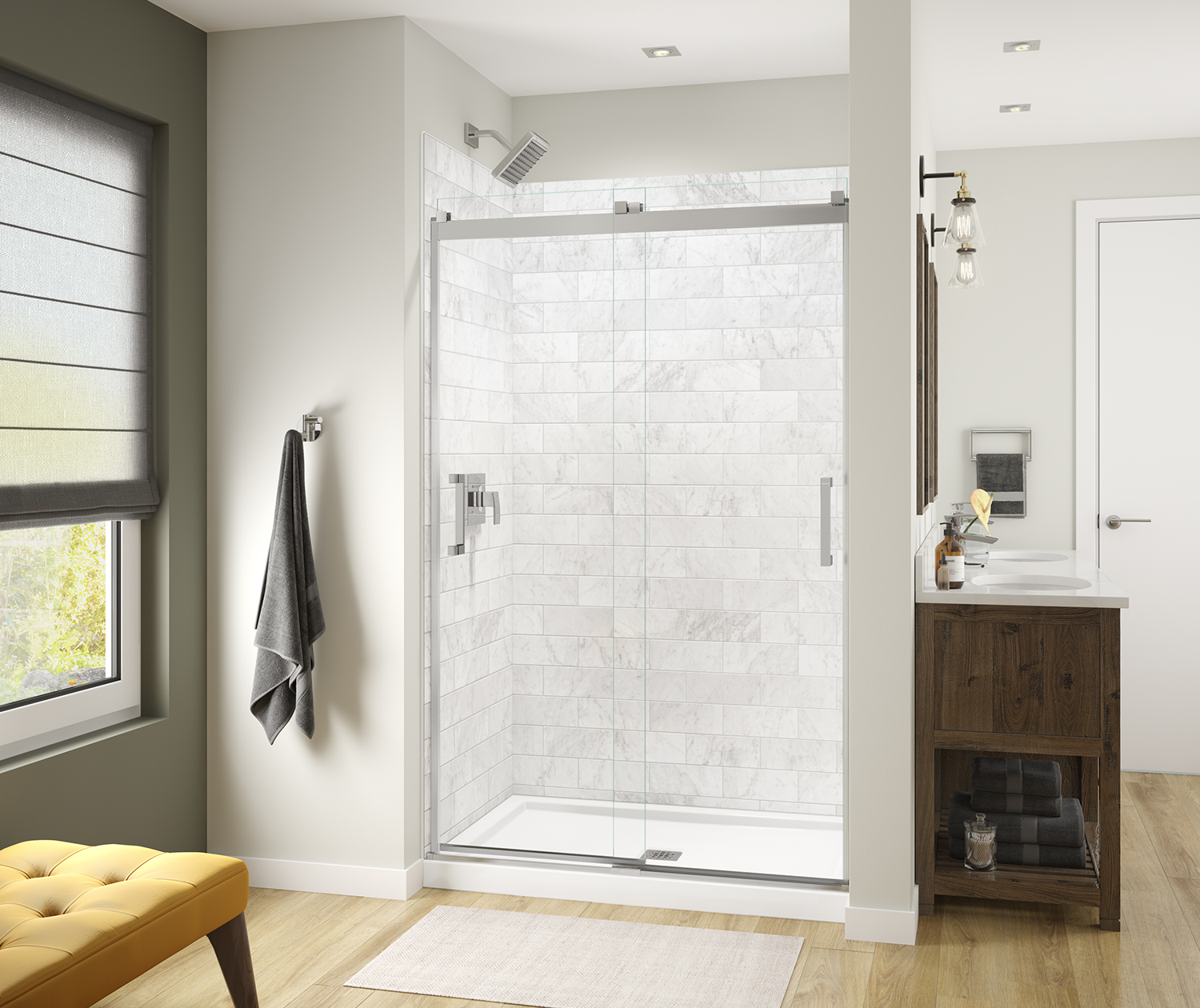 Maax® By-Pass Shower Door Rain Textured Glass Deluxe 68h X 57 To 59w