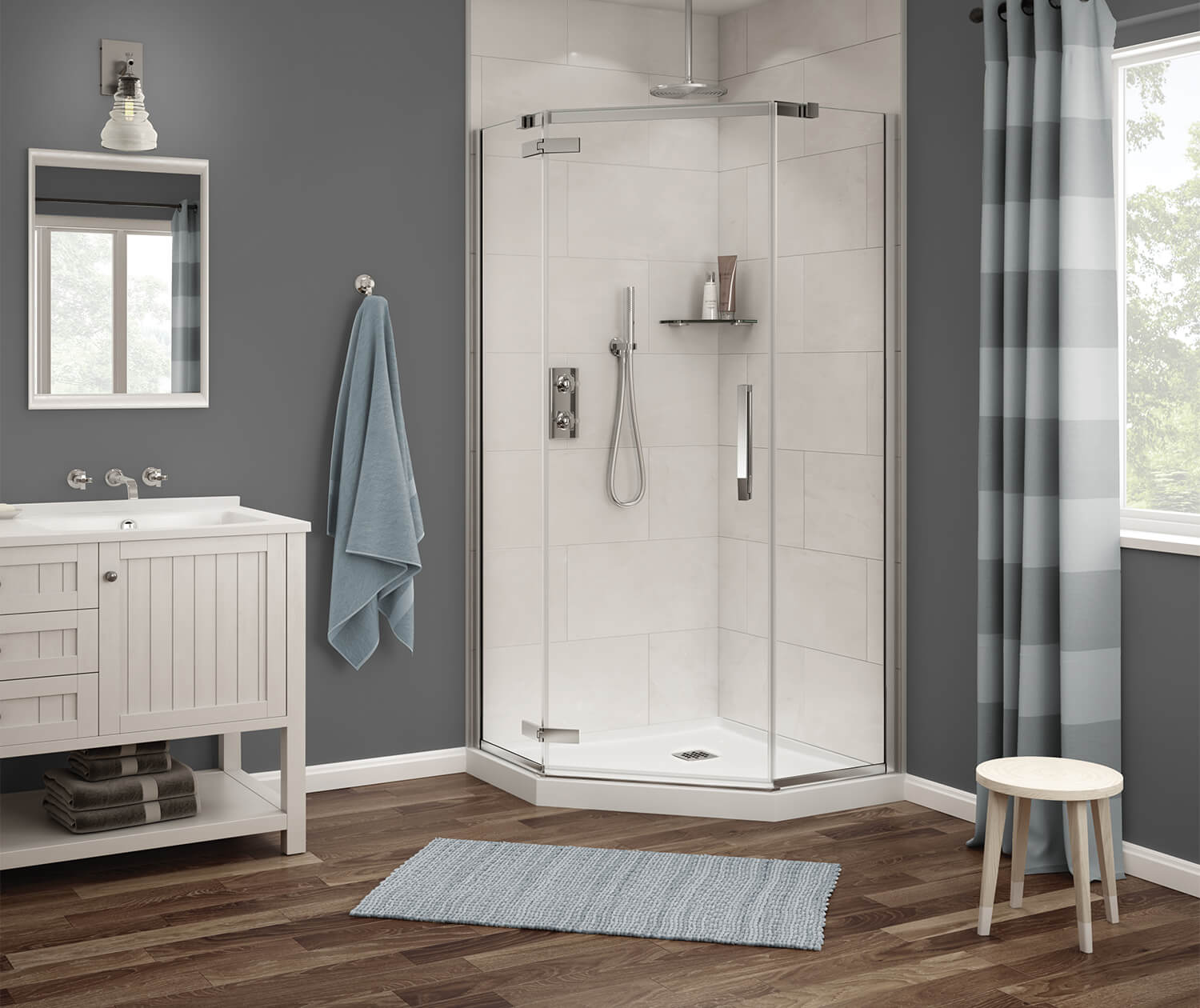 VIGO Monteray 34 po. W x 73 in. H Paroi de douche de coin sans cadre à  pivot carré avec ve