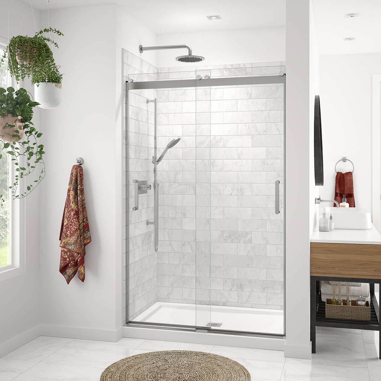 KDS 3448 AFR AcrylX Alcove Center Drain Four-Piece Shower in KDS 3448 AFR AcrylX Alcove Center Drain Four-Piece Shower in
