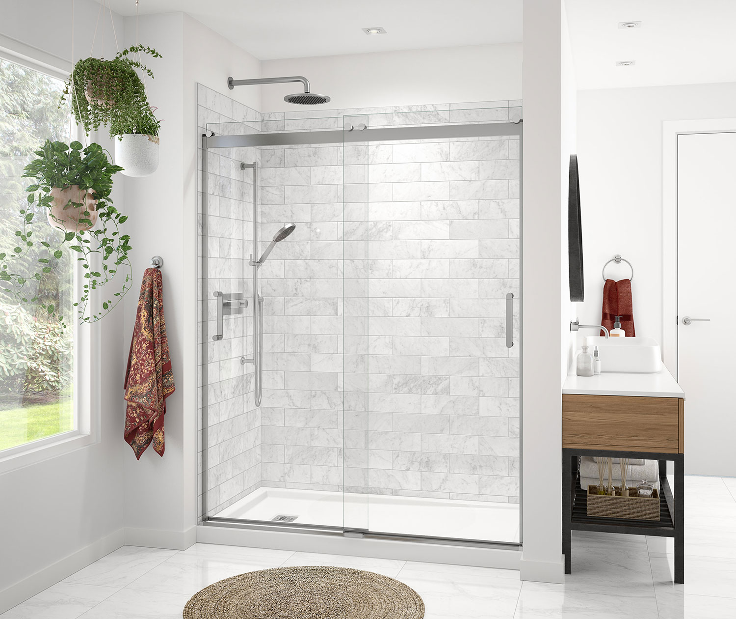 16034STTS AcrylX Alcove Center Drain One-Piece Shower in White 