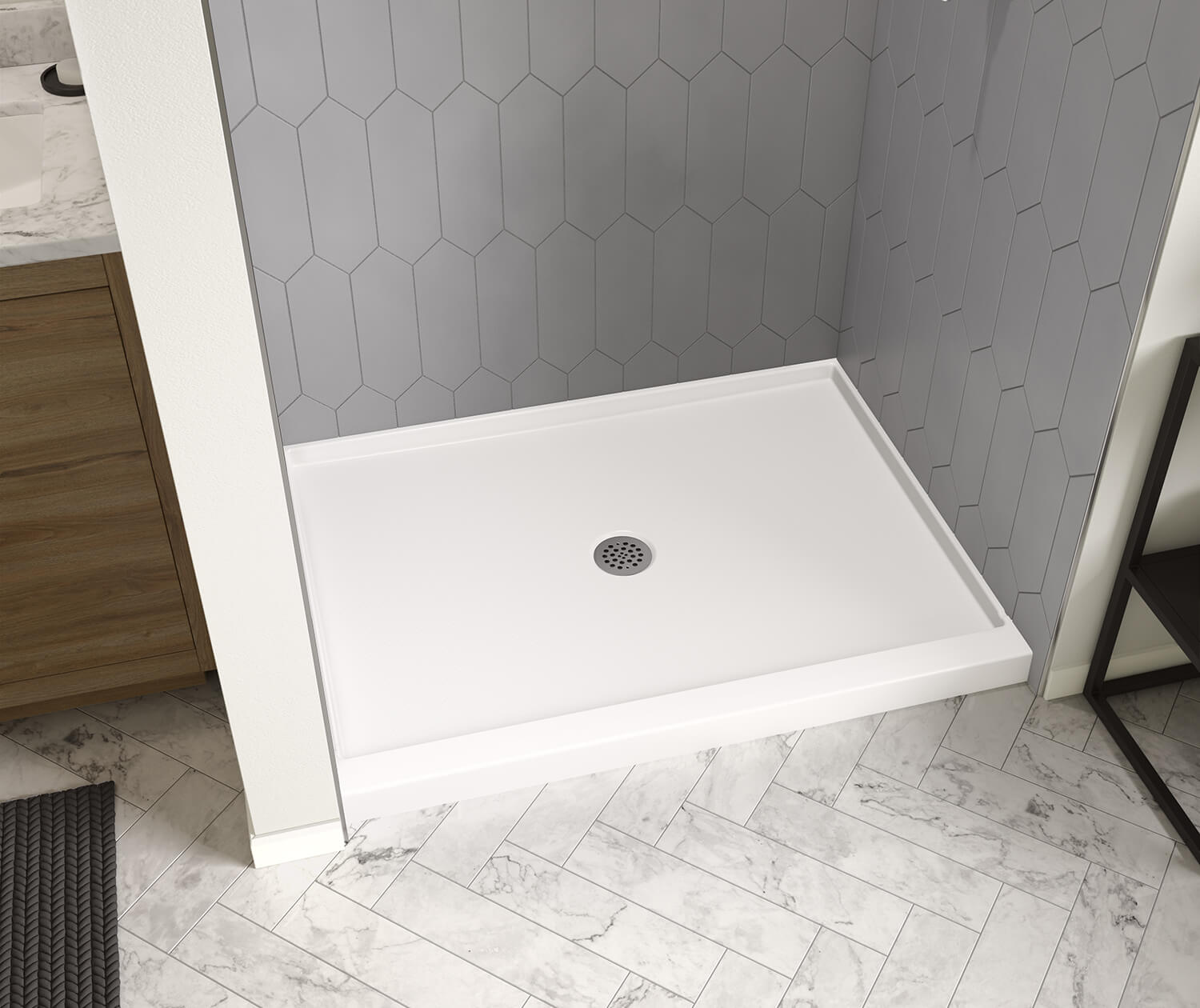 Icon 4832 AcrylX Alcove Shower Base with Center Drain in White