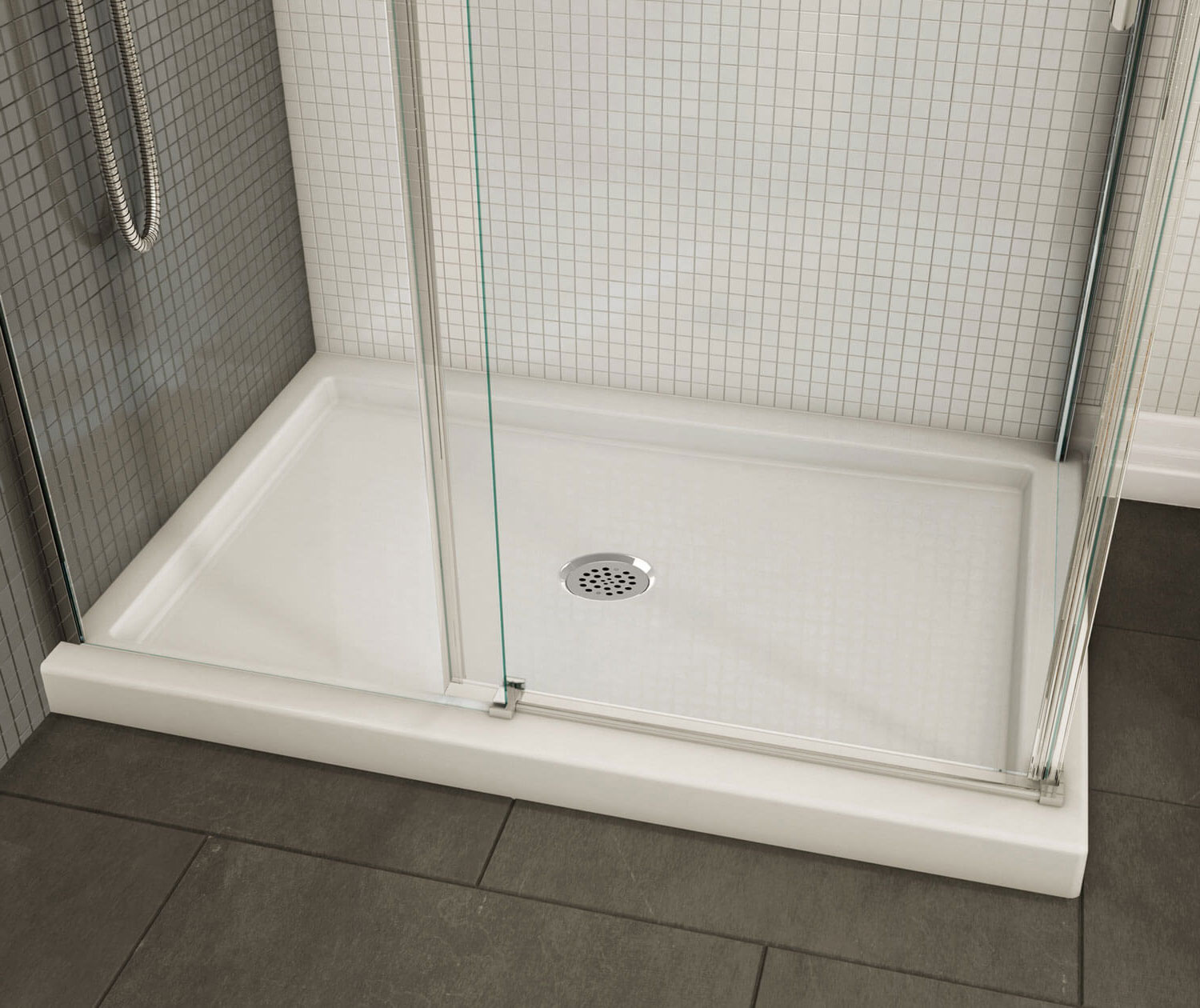 B3Round 4832 Acrylic Corner Left Shower Base in White with Center