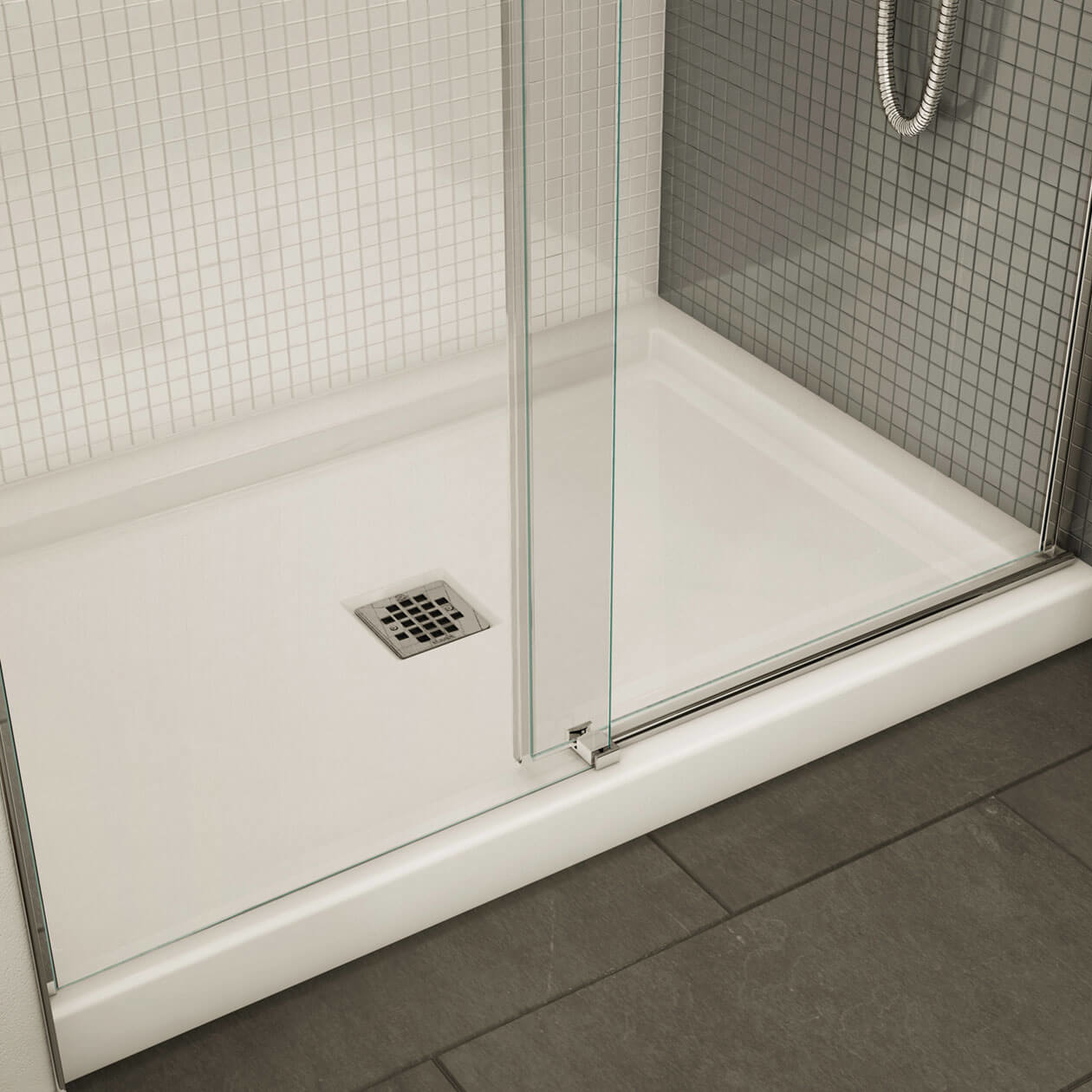 B3Square 4832 Acrylic Alcove Shower Base in White with