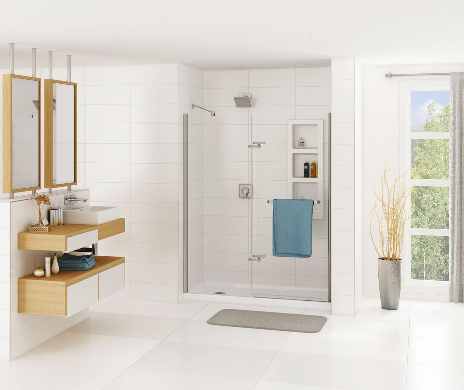 B3Square 6030 Acrylic Alcove Shower Base in White with Left-Hand 