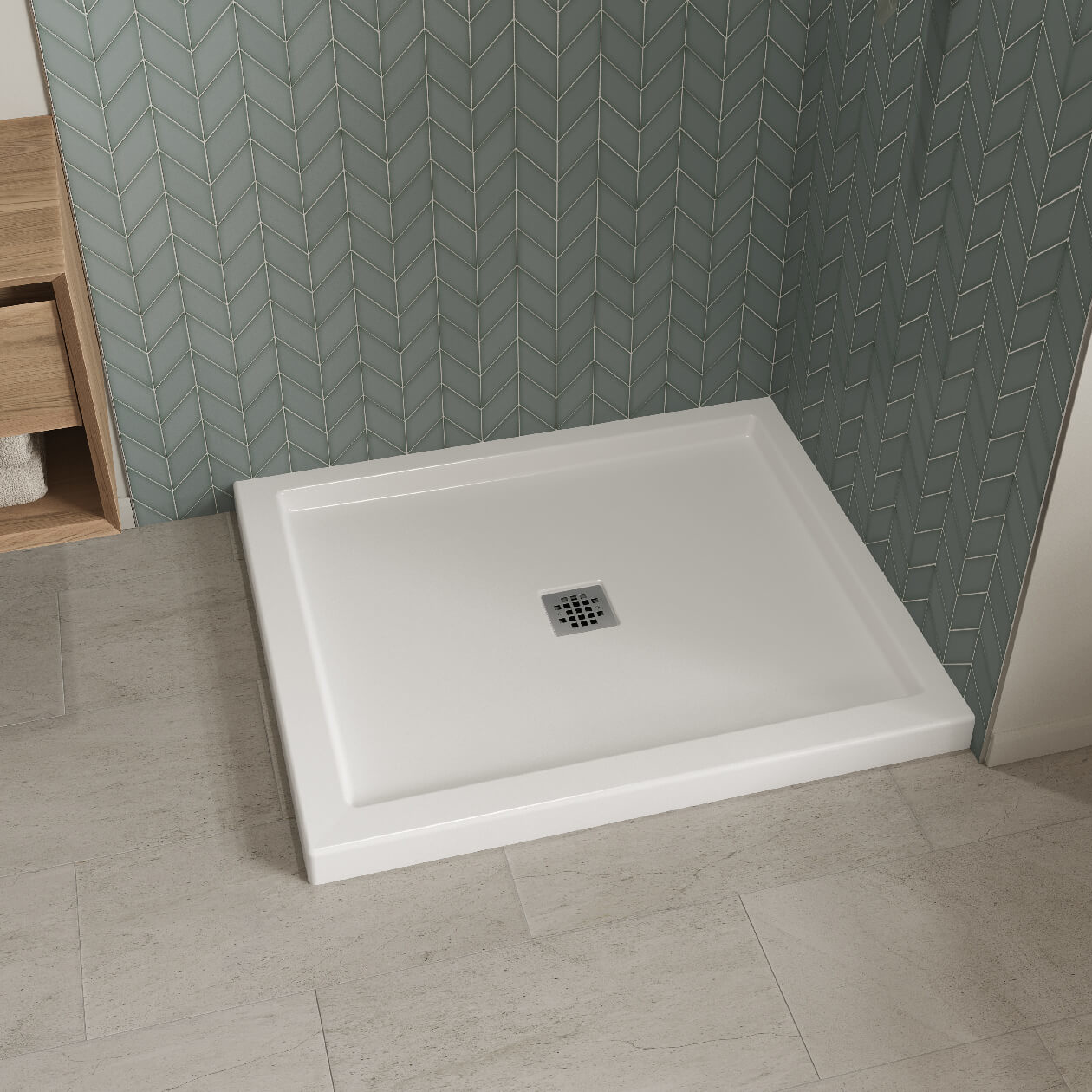 B3Square 4236 Acrylic Corner Right Shower Base in White with