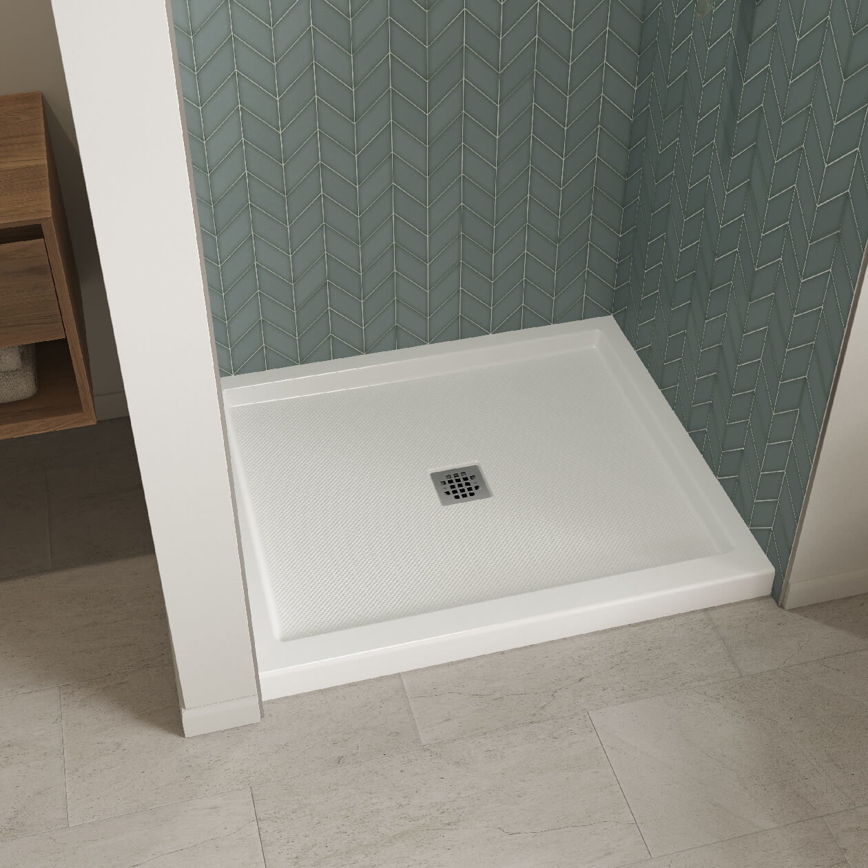 B3Square 4236 Acrylic Alcove Shower Base in White with Anti
