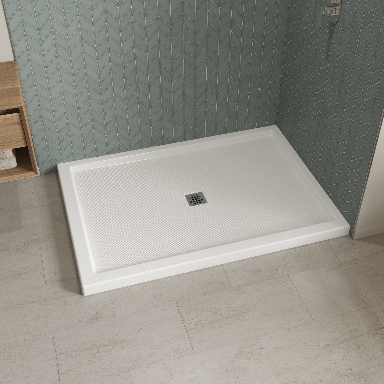 B3Square 6042 Acrylic Corner Right Shower Base in White with