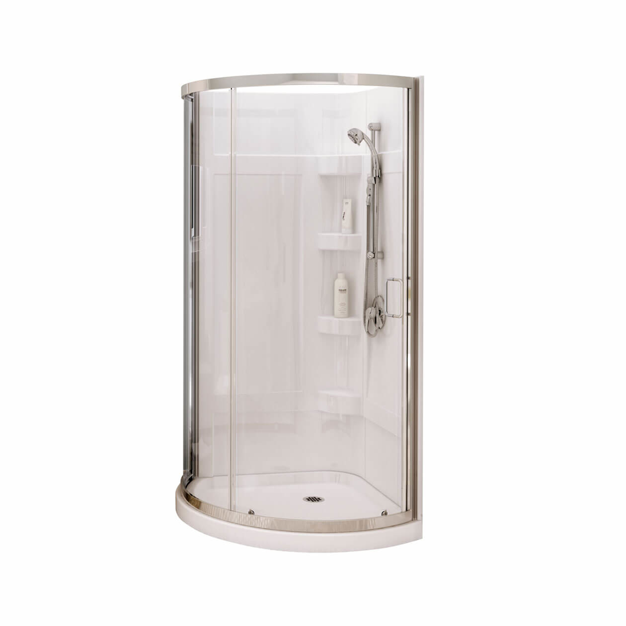 Cyrene 34 x 34 Acrylic Center Drain Shower Kit in White with Clear