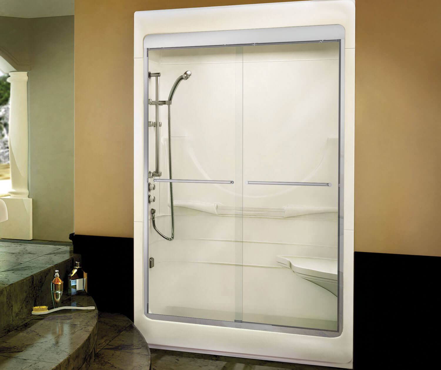 Allegro I 59 x 32 Acrylic Alcove Right-Hand Drain One-Piece Shower in White