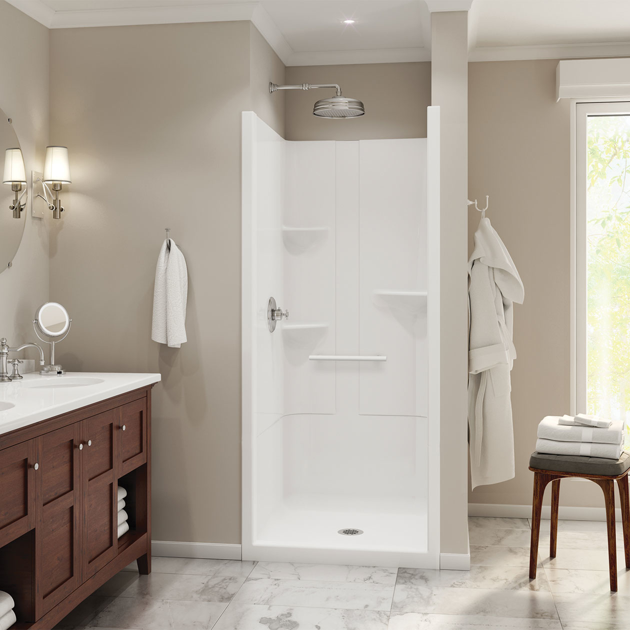 Camelia SH 3636 Acrylic Alcove Center Drain One Piece Shower in White No Seat Shower Maax en
