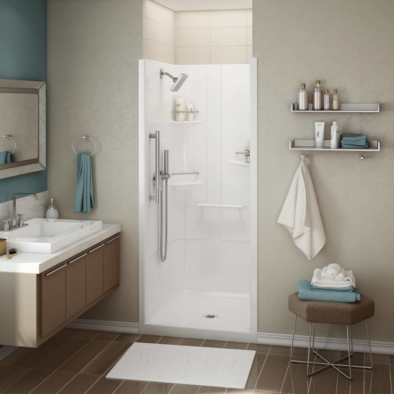 ALLIA SH3636 Acrylic Alcove Center Drain OnePiece Shower in White