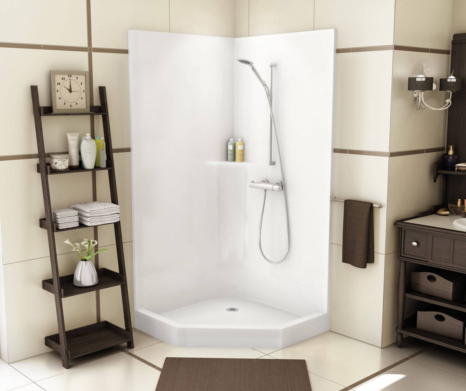 Freestyle 37 Neo-Angle 37 x 37 Acrylic Corner Center Drain One-Piece Shower  in White