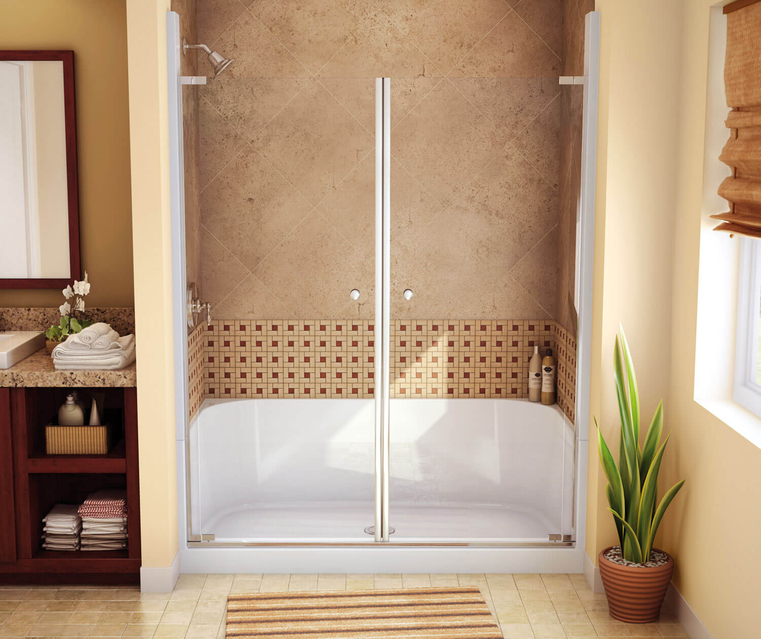 KDS 3060 AFR AcrylX Alcove Center Drain Four-Piece Shower in White 