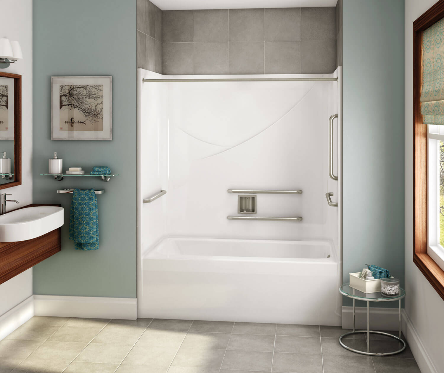 OPTS6032 ANSI Grab Bars AcrylX Alcove RightHand Drain OnePiece Tub