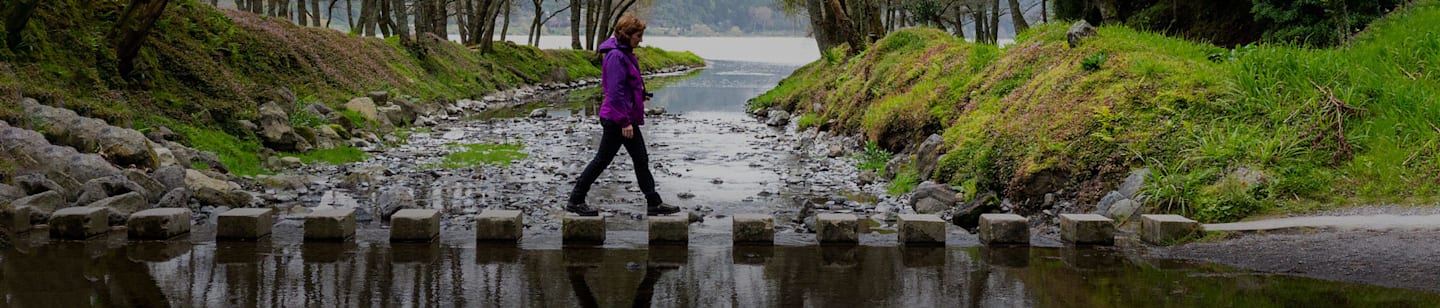 person crossing stream