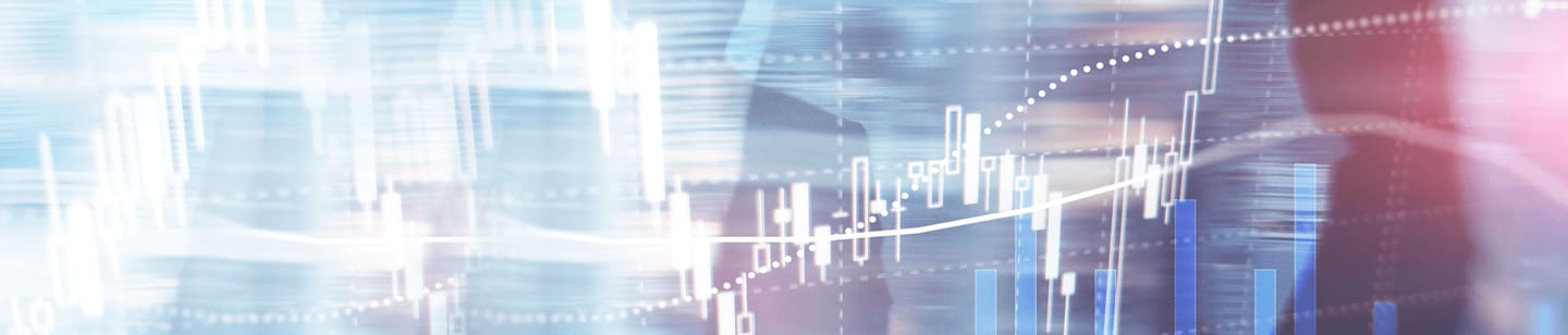 Stylized image of people and bar charts in shades of blue and pink.