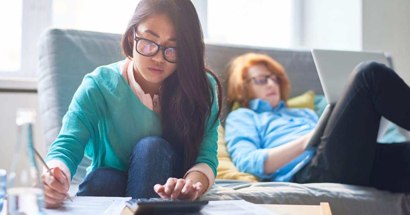 Woman preparing taxes