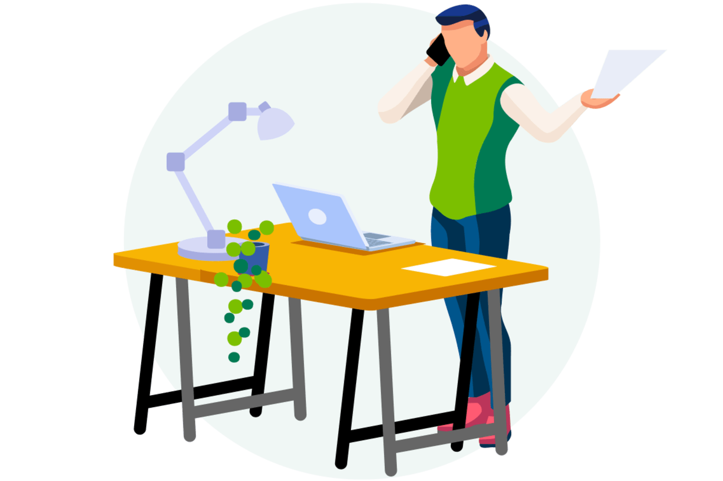 Illustration of man working at laptop.