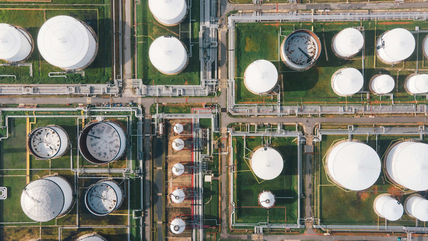 Aerial view of water treatment facility.