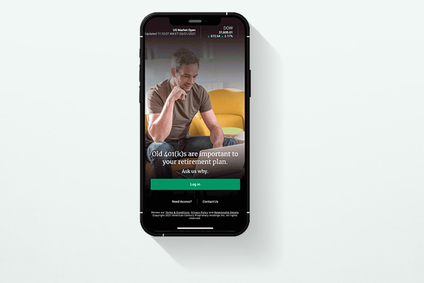 Mobile App log in screen.