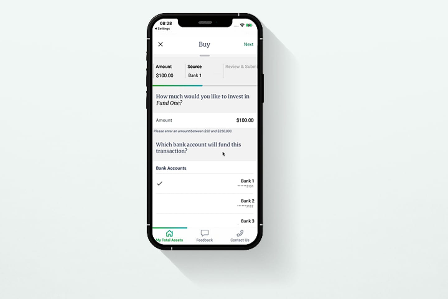 Mobile App buy screen.