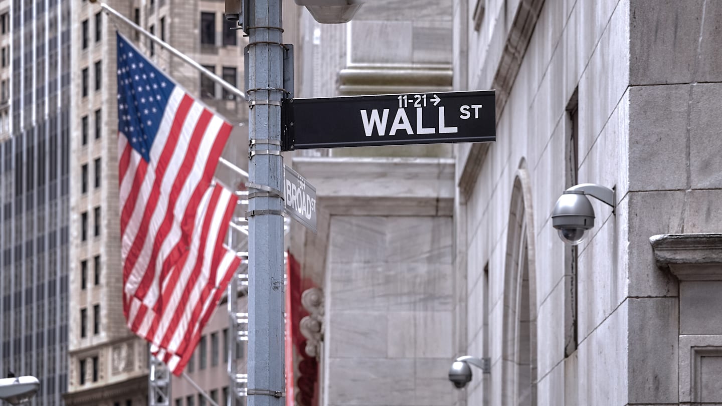 Wall Street sign in New York City, USA.