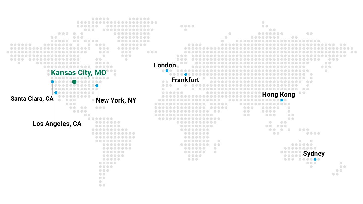A map of the world with green dots indicating our offices around the world.
