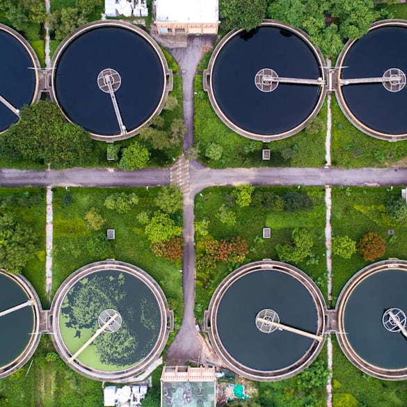 Aerial view of water processing facility.