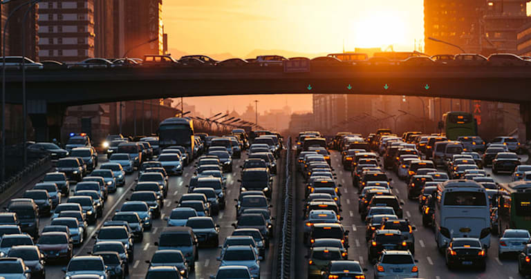 Cars in traffic.