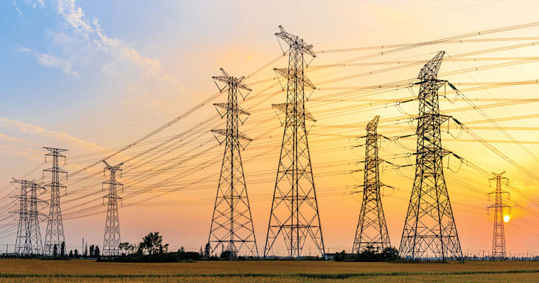 Electrical grid at sunset.