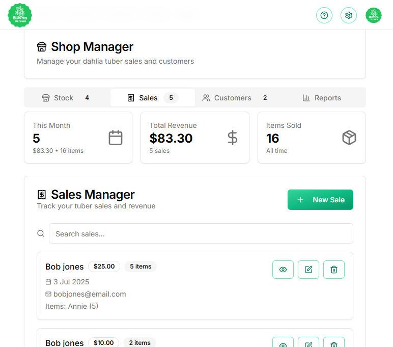 Shop and Sales Management Dashboard