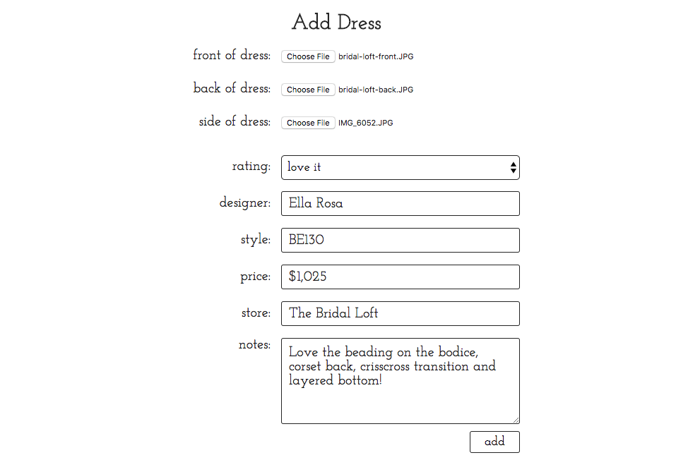 add dress page