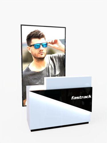 Niko counter unit and back drop Showroom displays display Cabinets For Eyewear Stores