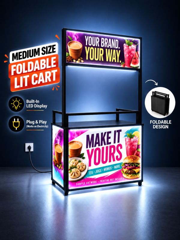 Foldable Food Cart 3X1.5 Ft Lit, No Branding