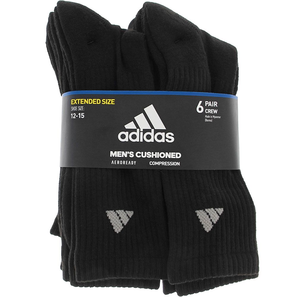 Adidas Mens 6 Pk Crew Socks Black Grey View 2