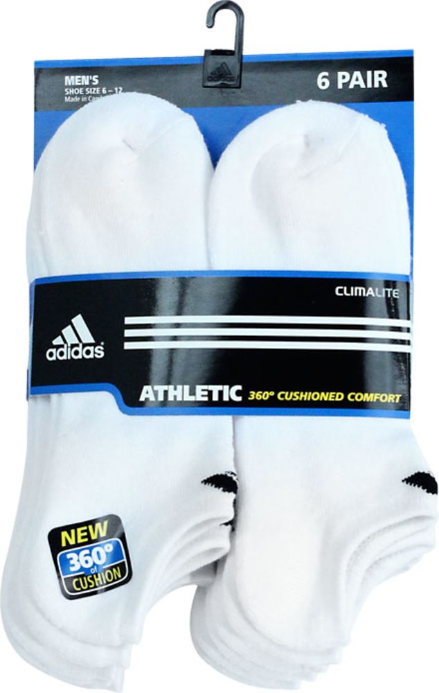 Adidas 6 Pack No Show Mens Socks White Black View 2