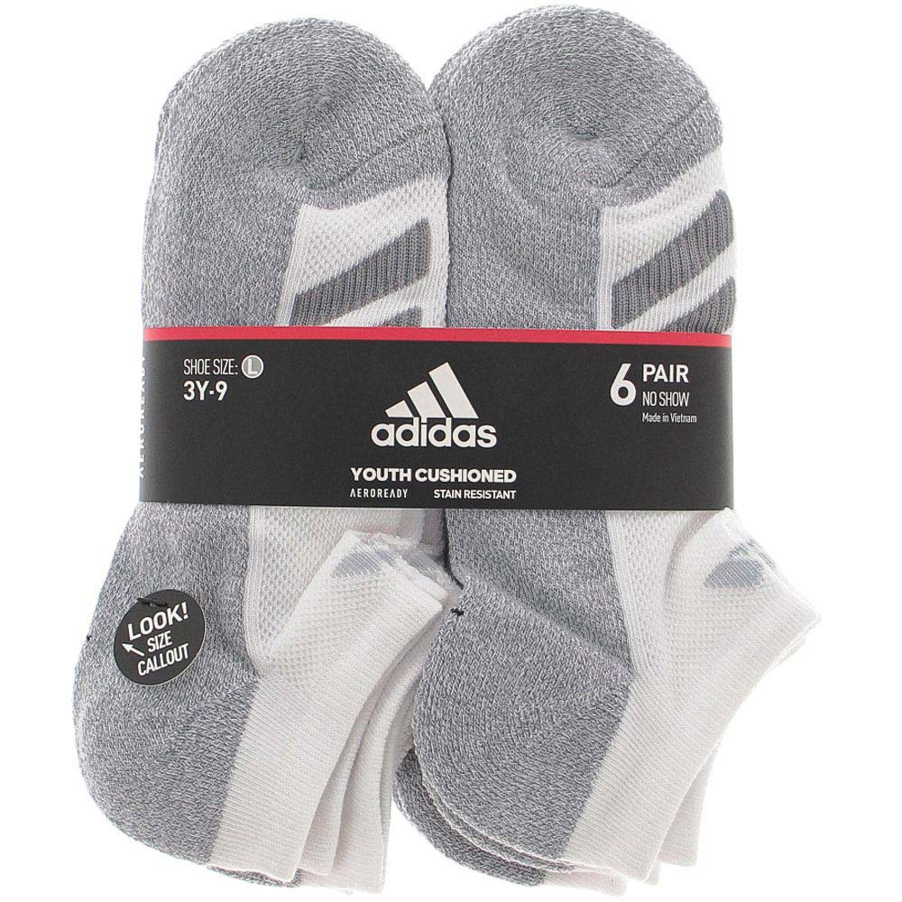 Adidas Youth Large 6 Pk Nosho Socks White Grey View 2