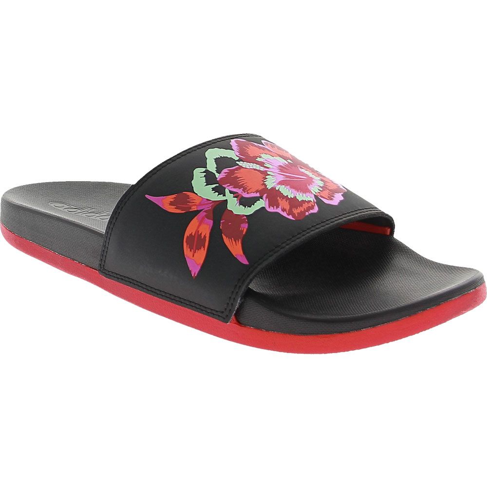 Adidas Adilette Cloudfoam Plus Logo Slides Sandals - Womens Black Red Floral