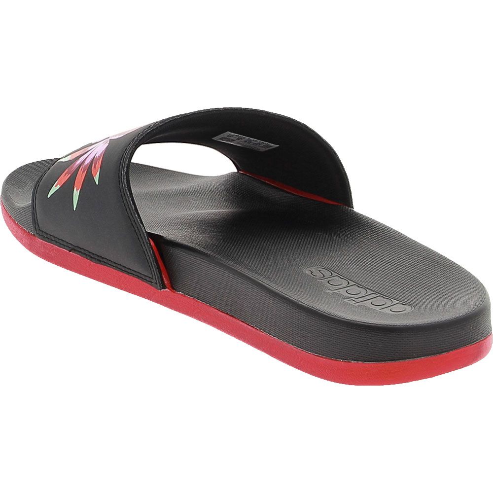 Adidas Adilette Cloudfoam Plus Logo Slides Sandals - Womens Black Red Floral Back View