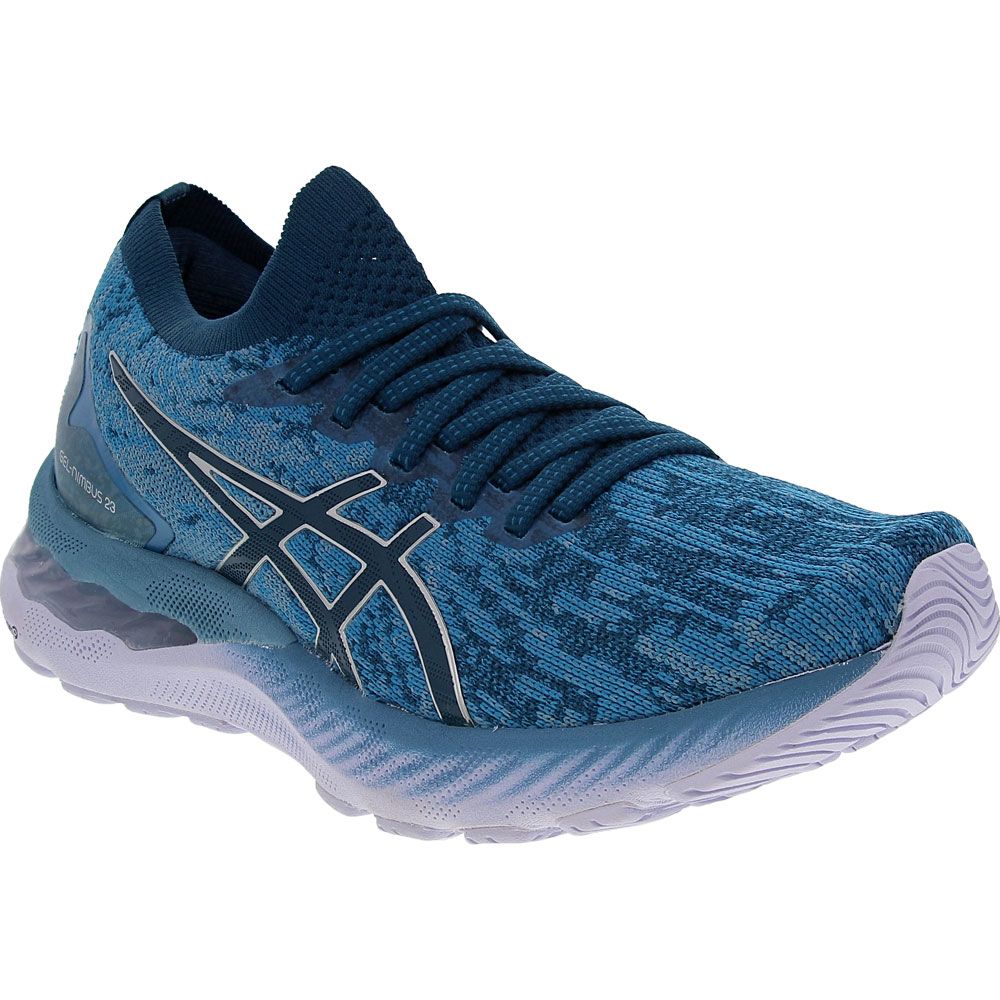 ASICS Gel Nimbus 23 Knit Running Shoes - Womens Grey Floss Mako Blue