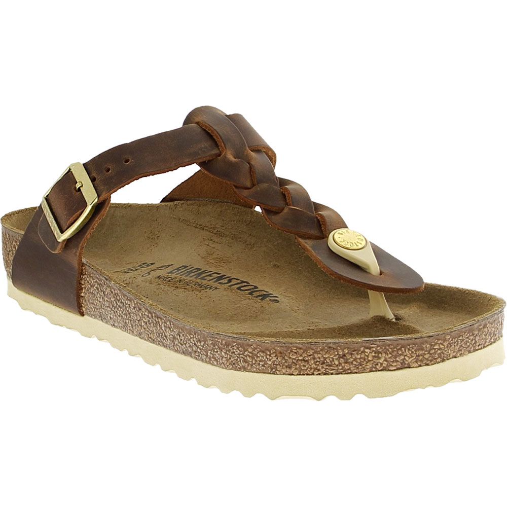 Birkenstock Gizeh Braid Flip Flops - Womens Cognac Oiled Leather