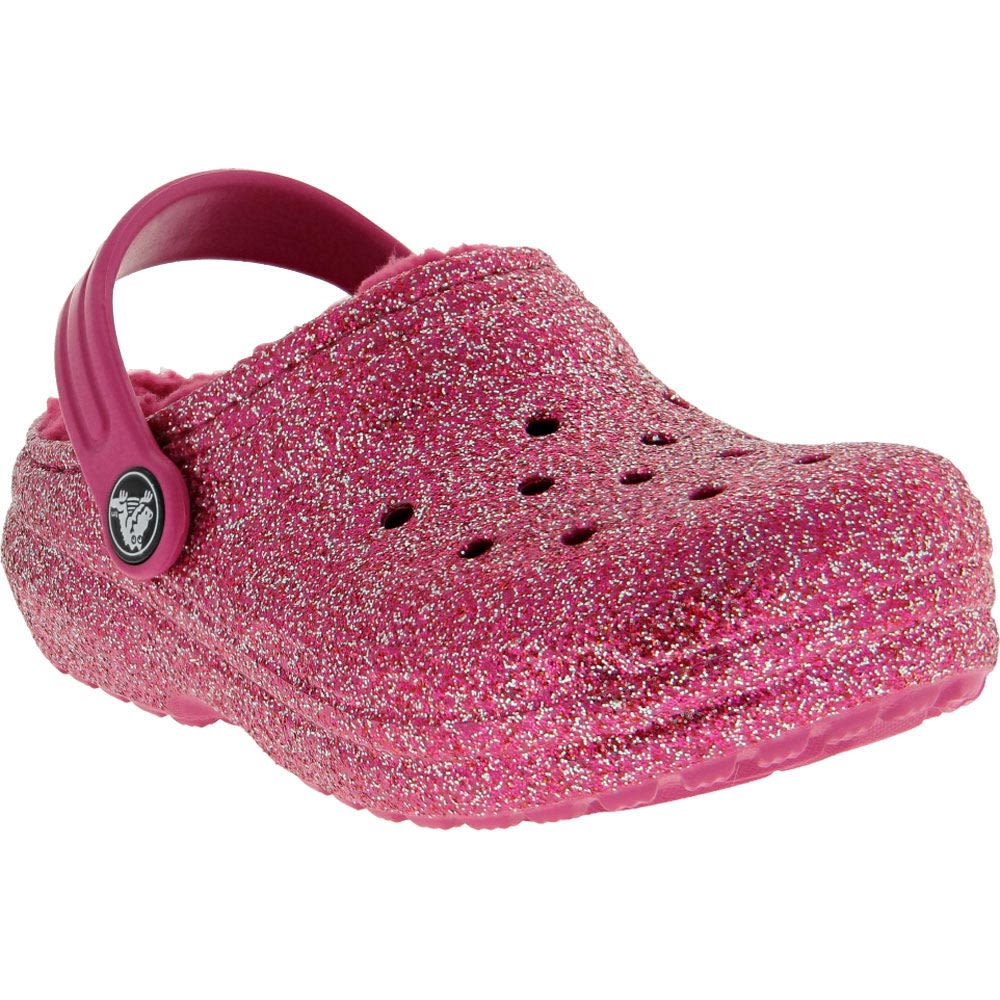 Crocs Classic Lined Glitter K Girls Clog Sandals Fuchsia Fun