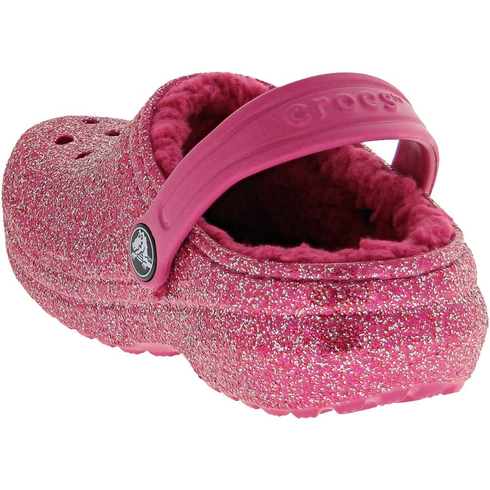 Crocs Classic Lined Glitter K Girls Clog Sandals Fuchsia Fun Back View