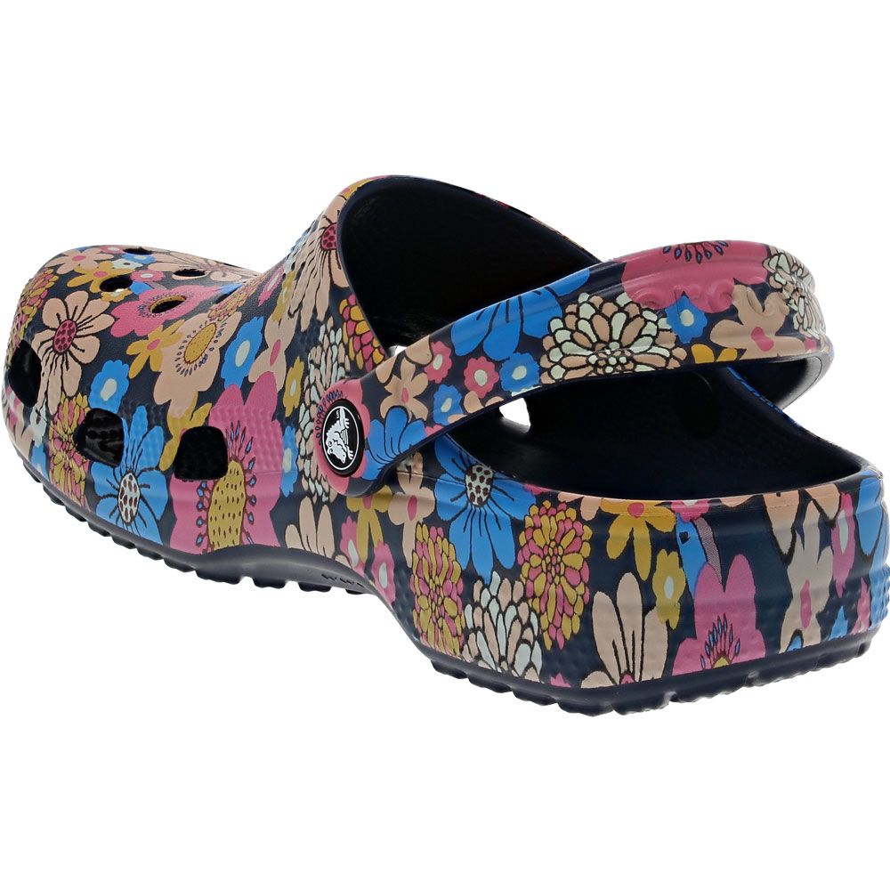 Crocs Classic Retro Floral Clogs - Womens | Mens Navy Multi Back View