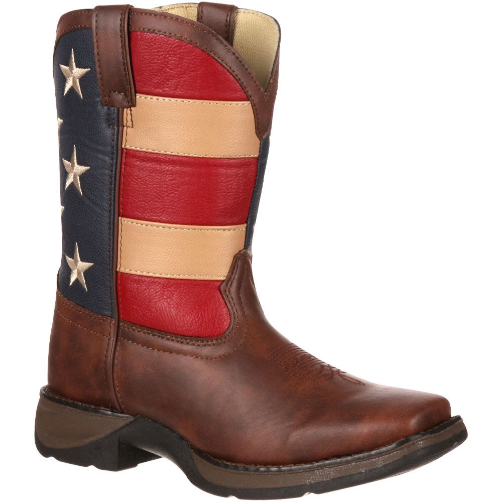 Durango Lil Durango Patriotic Flag 8in Kids Western Boots Brown Union Flag