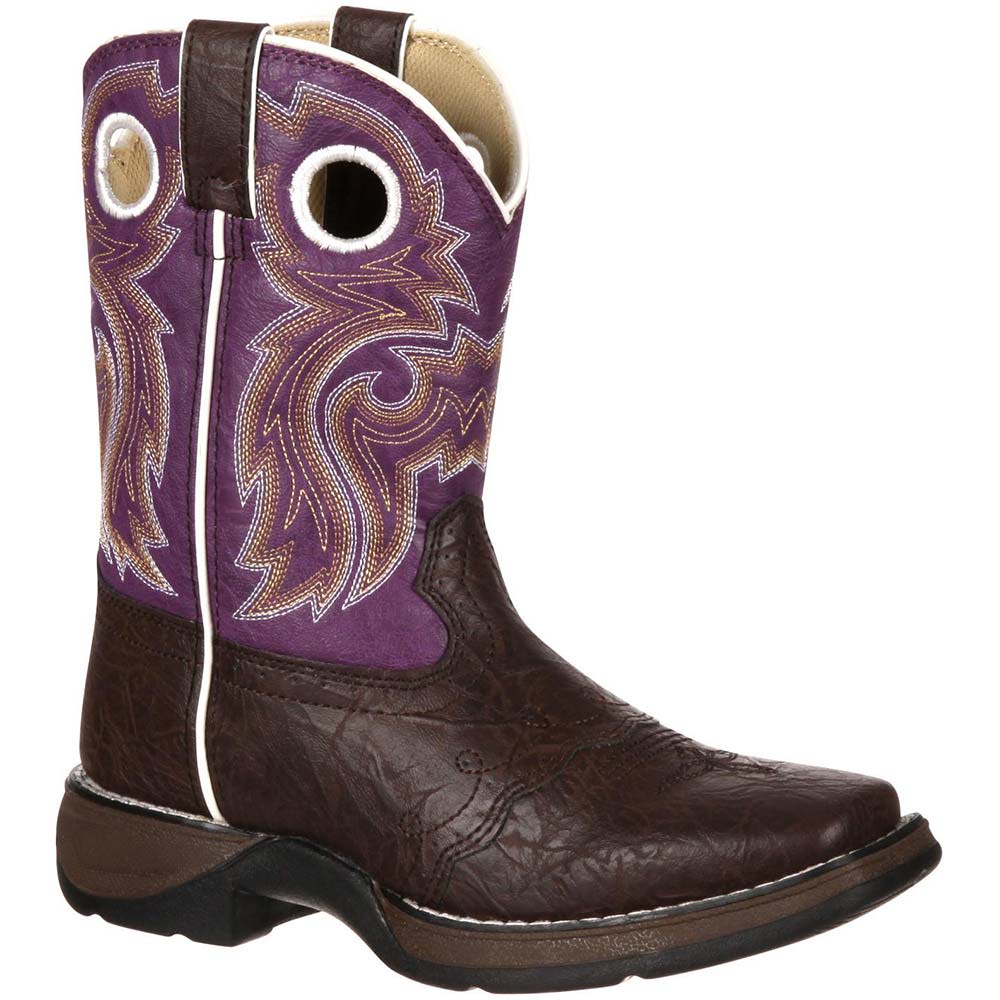 Durango Lil Durango Purple 8in Little Girls Western Boots Dark Brown Purple