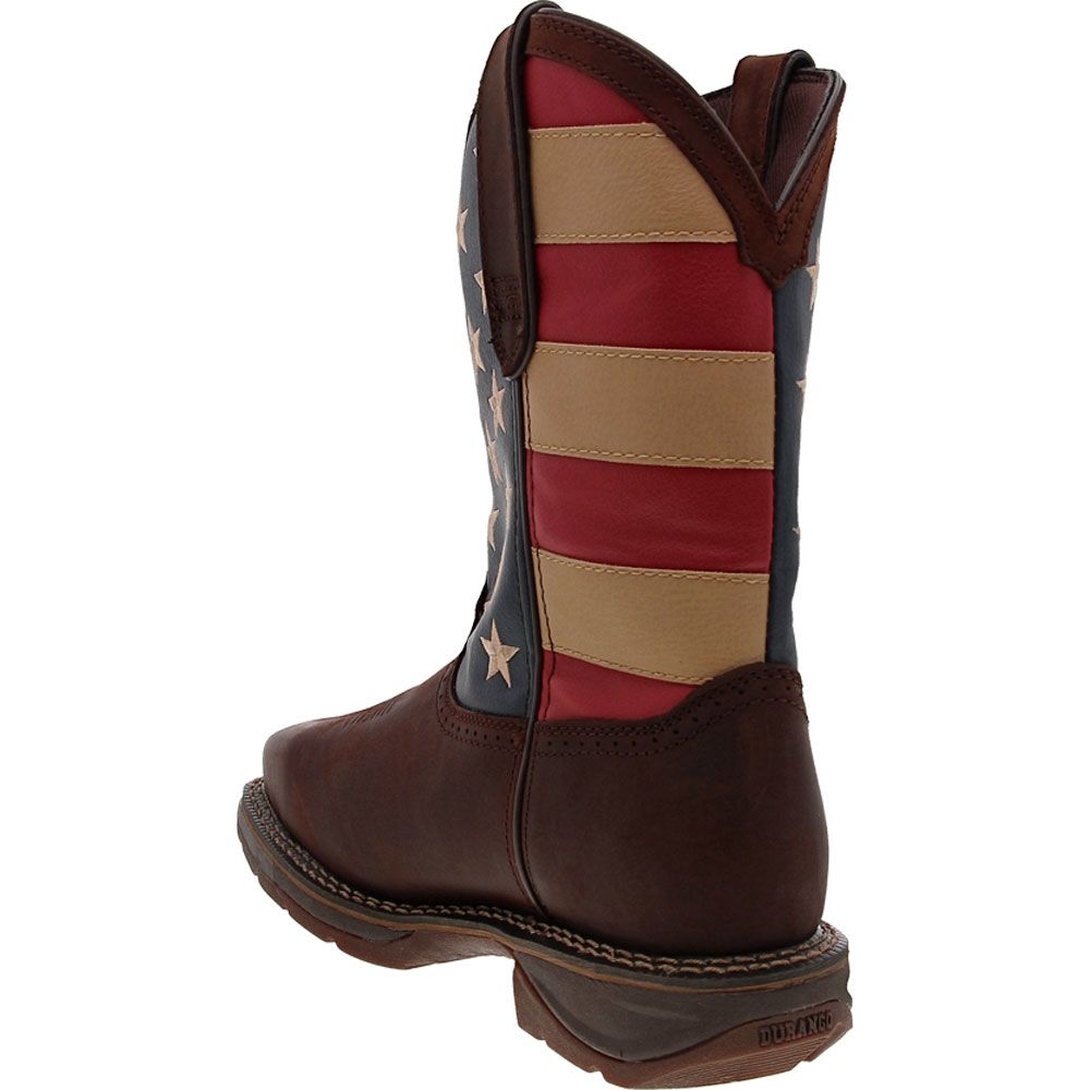 Durango Rebel American Flag Mens Safety Toe Work Boots Brown Union Flag Back View