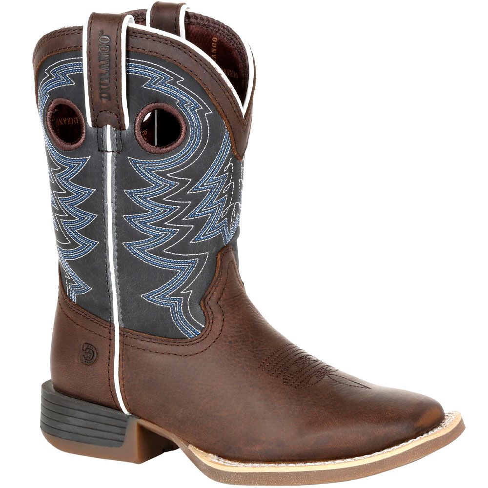 Durango Lil Rebel Pro Denim Blue Little Kids Western Boots Belgian Brown Denim Blue